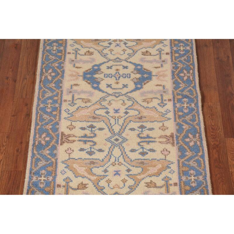 Earth Tone Oushak Oriental Runner Rug Handmade Wool Carpet - 2'6" x 7'10"