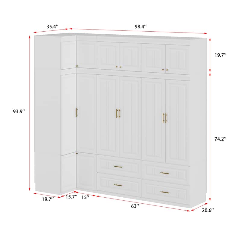 Armoires Wardrobes Shelves Door Bedroom Storage Closet(93.9"/74.2"H)