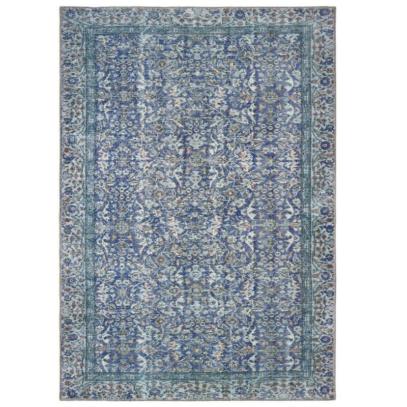 Renton Blue Oriental Floral Casual Traditional Area Rug