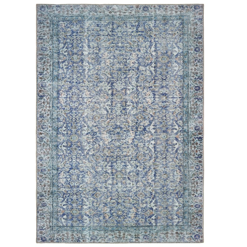 Vista Home Savannah Distressed Floral Blue Area Rug - 8'3" x 11'6" - Rectangle