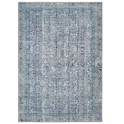 Vista Home Savannah Distressed Floral Blue Area Rug