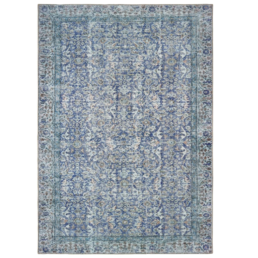 Vista Home Savannah Distressed Floral Blue Area Rug