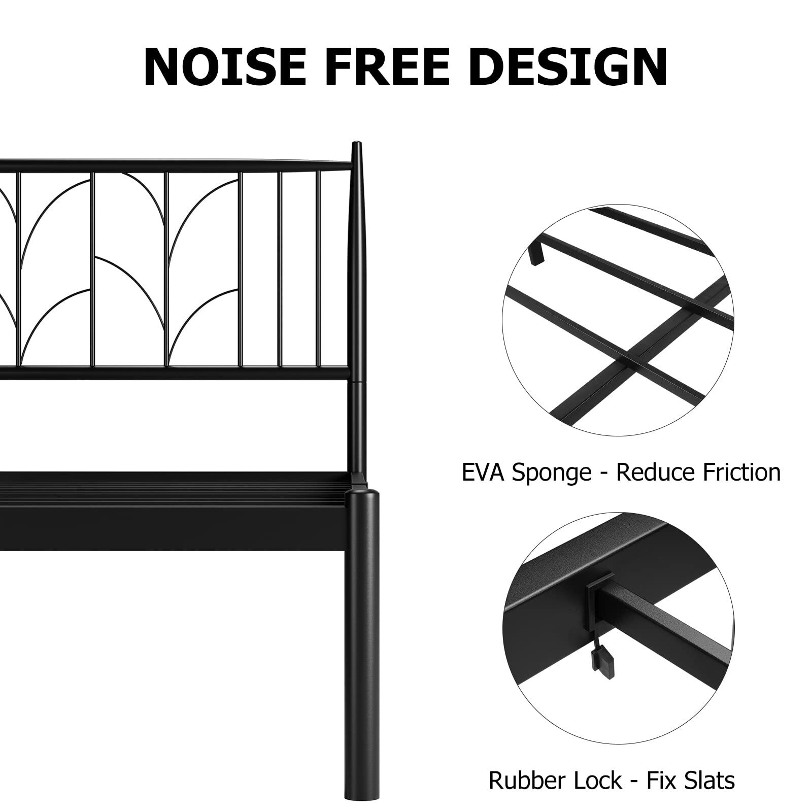Bed Frame with Headboard, Heavy Duty Metal Slat Support