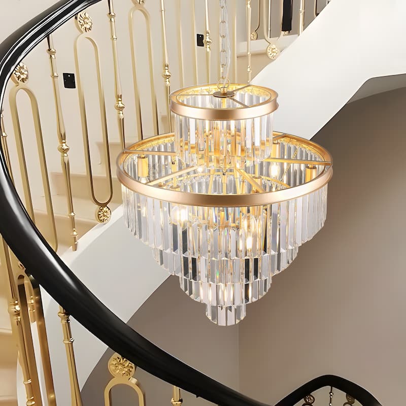 24" Luxury Crystal Chandelier with Black Finish - Elegant 15-Light 5 Tier Pendant Light Fixture for Living Room, Dining Room