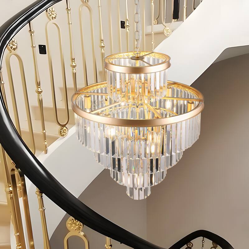 Luxury Crystal Chandelier Pendant Ceiling Lighting Fixture, Gold Living Room Hanging Pendant Lighting Fixtures