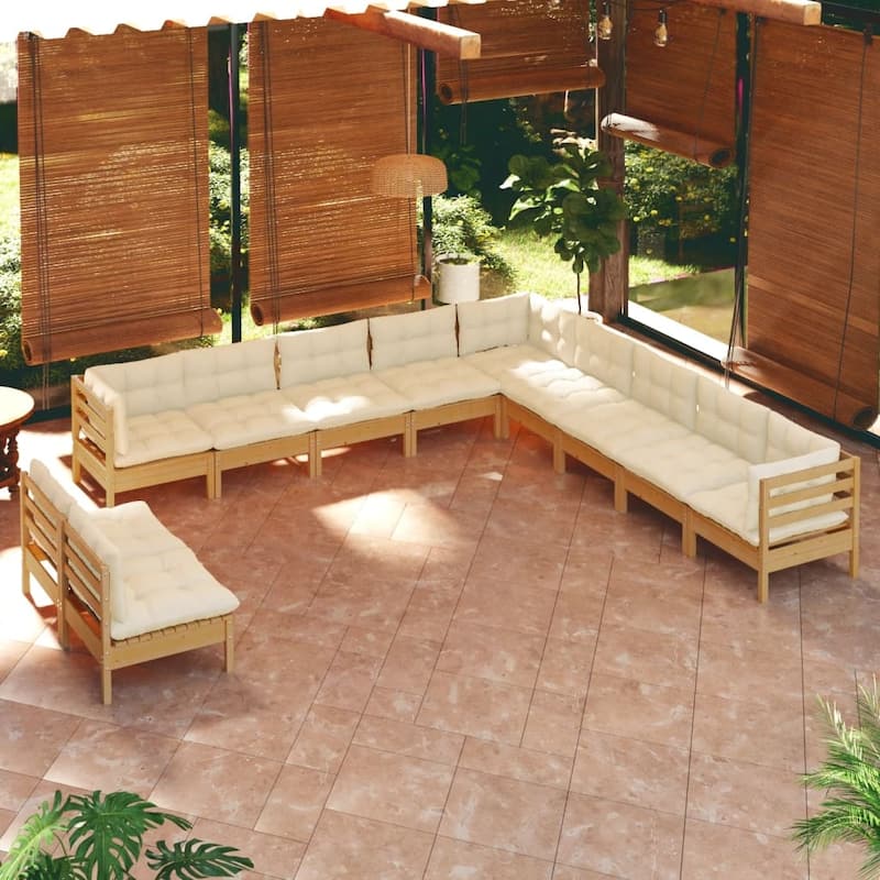 vidaXL Solid Pinewood Patio Lounge Set 12 Piece with Cushions Multi Colors