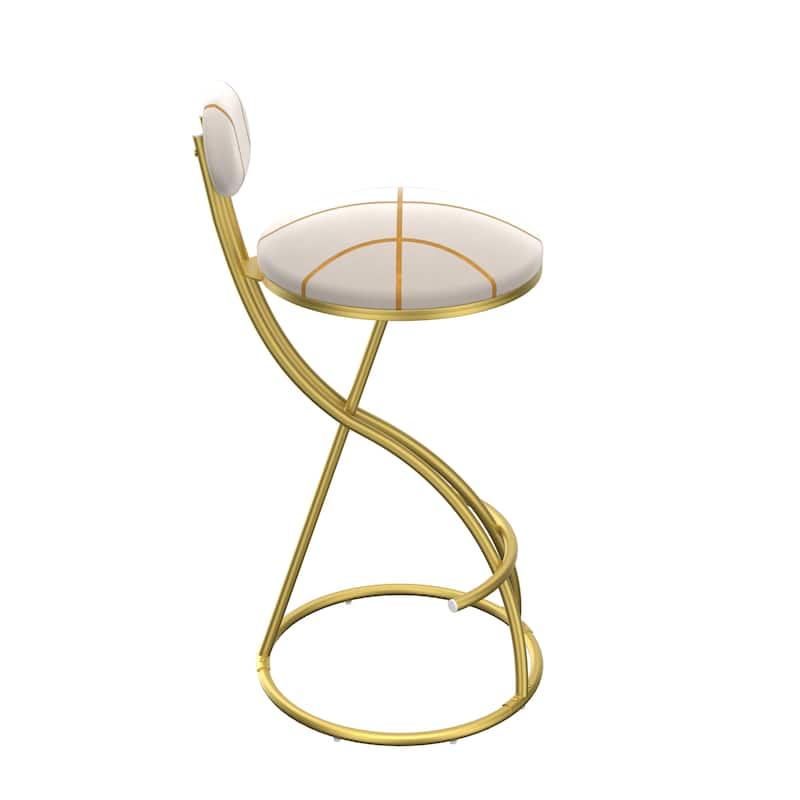 Round Bar Stools S-shaped Stripe Kitchen Stool Set of 2 Modern Velvet Upholstered Counter Chair for Dining Room (Gold & Stripe)