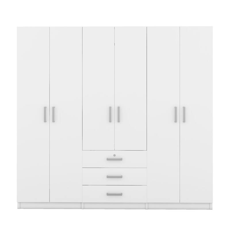 6-Doors Wooden Wardrobe Storage Modern Simple Wardrobe Hidden Wardrobe with Big Drawers and Silver Handles for Cloakroom