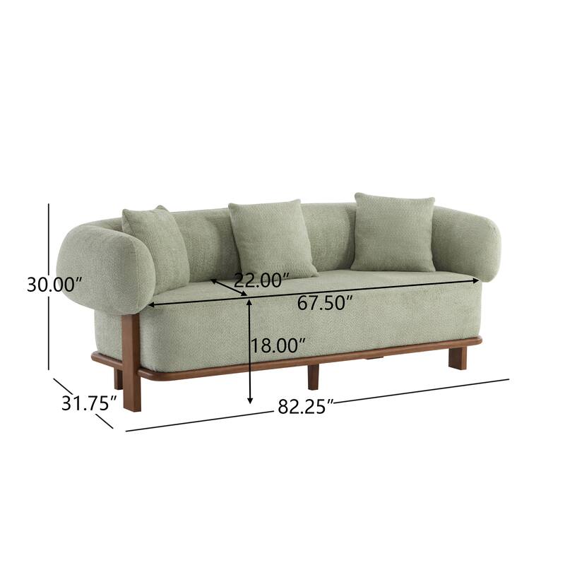 Mid-Century Modern Round Arm Curved Deep Seat Sofa