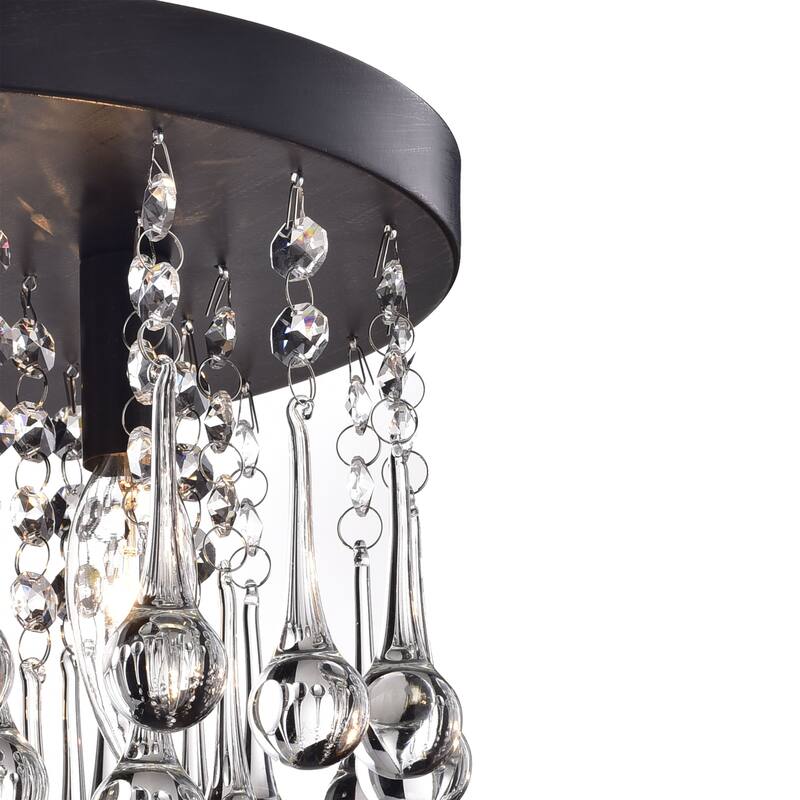 Claudia 4-Light Black Flush Mount with Clear Crystal Drops