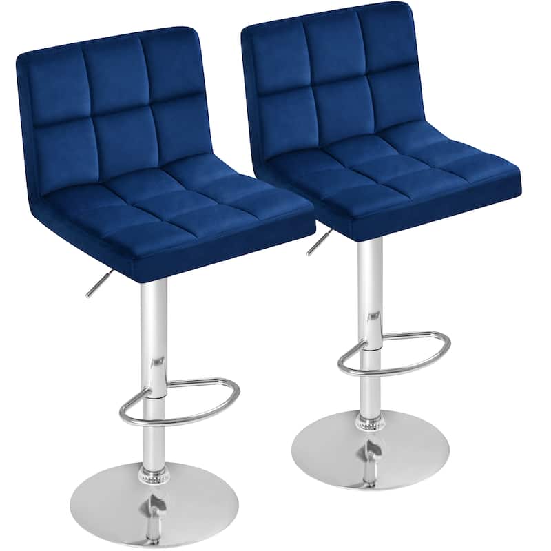 Furniwell Bar Stools Velvet Height Adjustable Swivel Counter Stools with Back - N/A - Blue