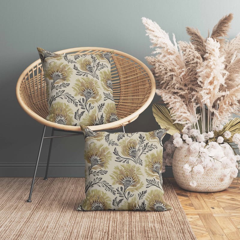 Whimsical Wilds Indoor/Outdoor Reversible Throw Pillow Beige and Olive