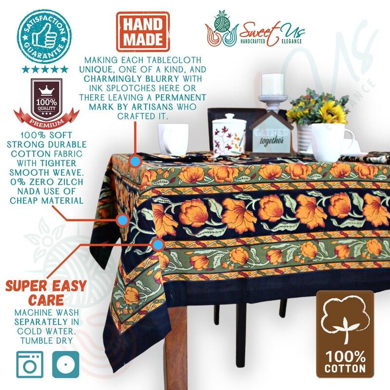 Affluent French Country Floral Cotton Tablecloth Square, Rectangle