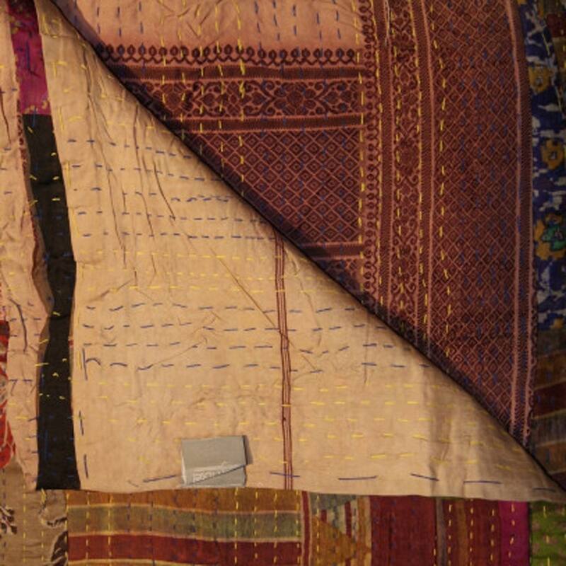 HomeRoots 50" X 70" Burgundy and Brown Quilted Cotton Patchwork Throw Blanket with Embroidery