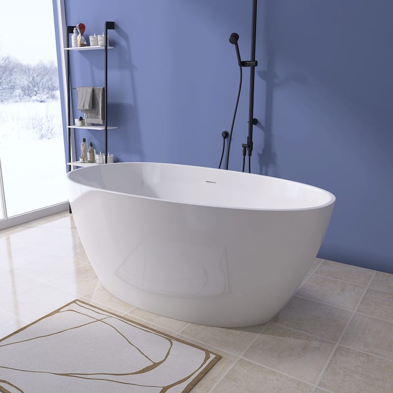 Acrylic Freestanding Flatbottom Soaking Bathtub in White