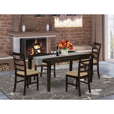 HomeStock 5-Piece Rectangle Cappuccino Finish Solid Wood Top Dining table with 4 Chairs