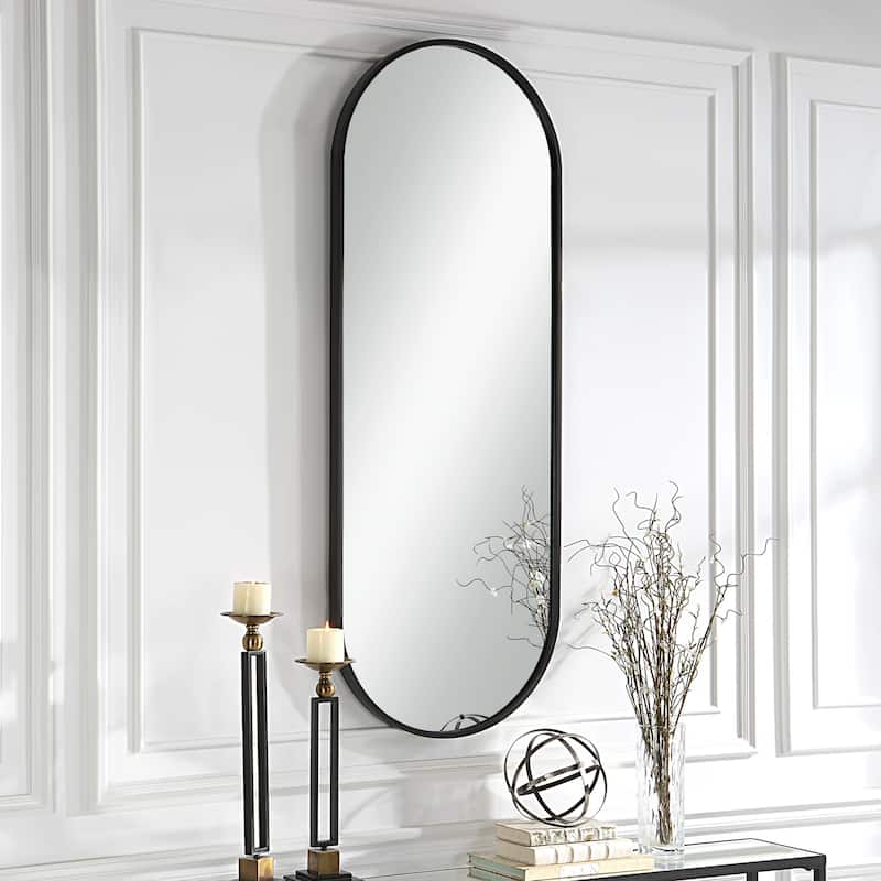 Tall Iron Framed Oval Vanity Mirror - 60" - Black