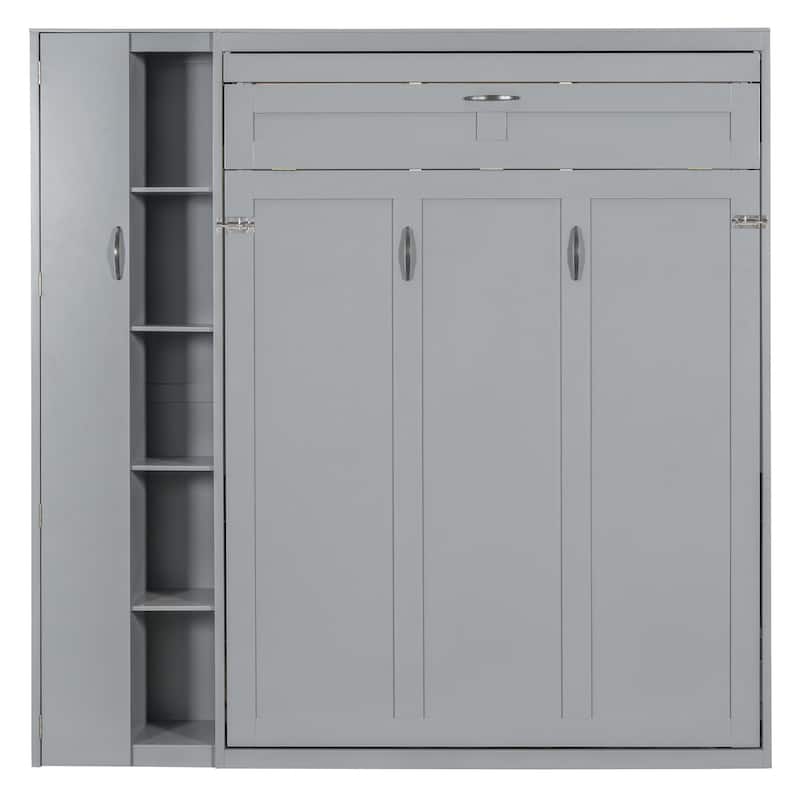 Roomfitters Full/Queen Size Murphy Bed Wall Bed with Shelves, Wardrobe and LED Lights
