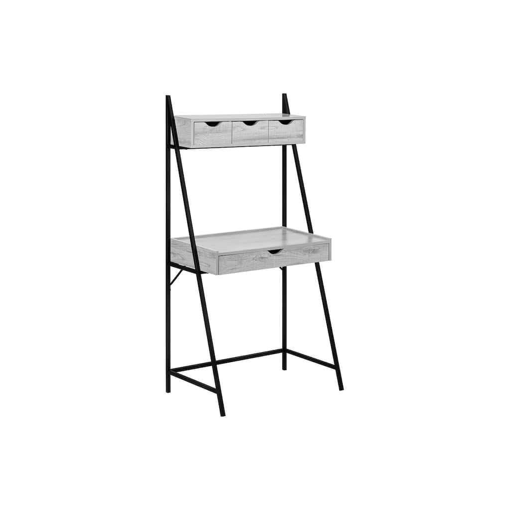 Computer Desk, Home Office, Laptop, Leaning, Storage Drawers, 32"l, Work, Grey Laminate, Black Metal, Contemporary