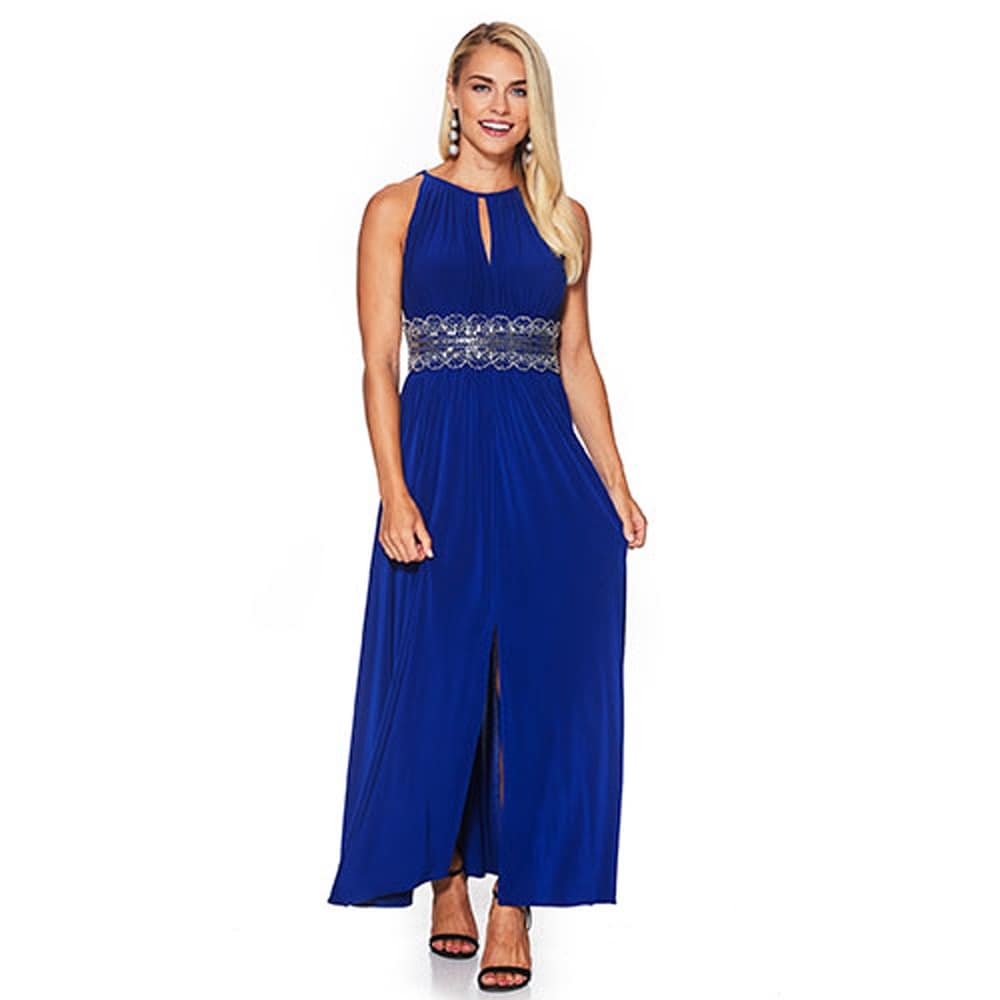 r & m richards sleeveless embellished empire waist dress