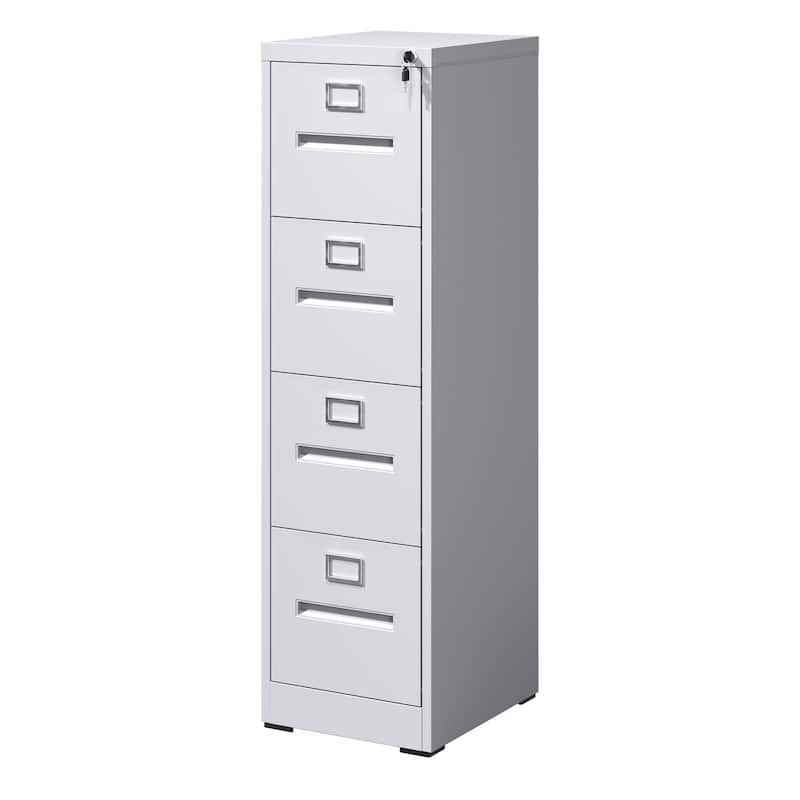 4 Drawer File Cabinet with Lock Metal Vertical File Cabinet Office Home, A4 Legal/Letter Size Narrow File Cabinet Locked - White