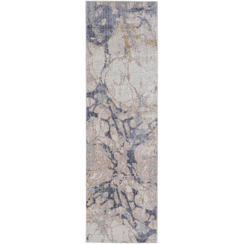 Power Loomed Distressed Abstract Modern Non Skid Area Rug - 10' Runner