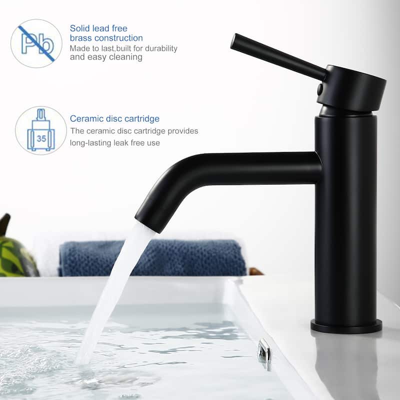 Single Hole Bathroom Sink Faucet with Single-Handle in Black / Gold, Deck-mounted - Matte Black