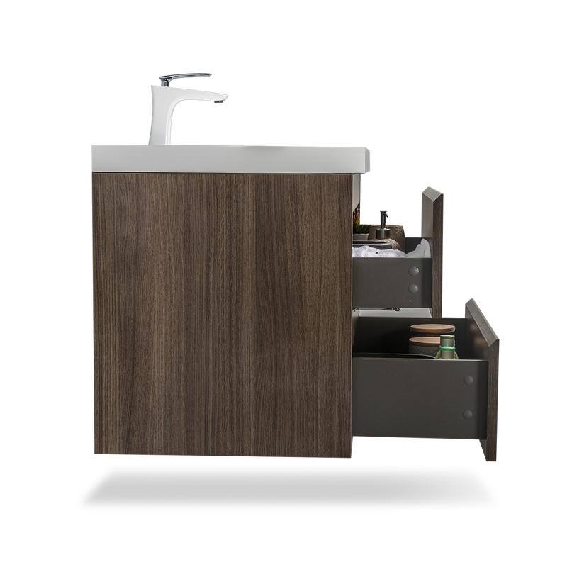 ABRUZZO 36" Floating Single Bathroom Vanity Wall-Mounted with Integrated Resin Top Basin 2 Soft Close Drawers Full Assembly
