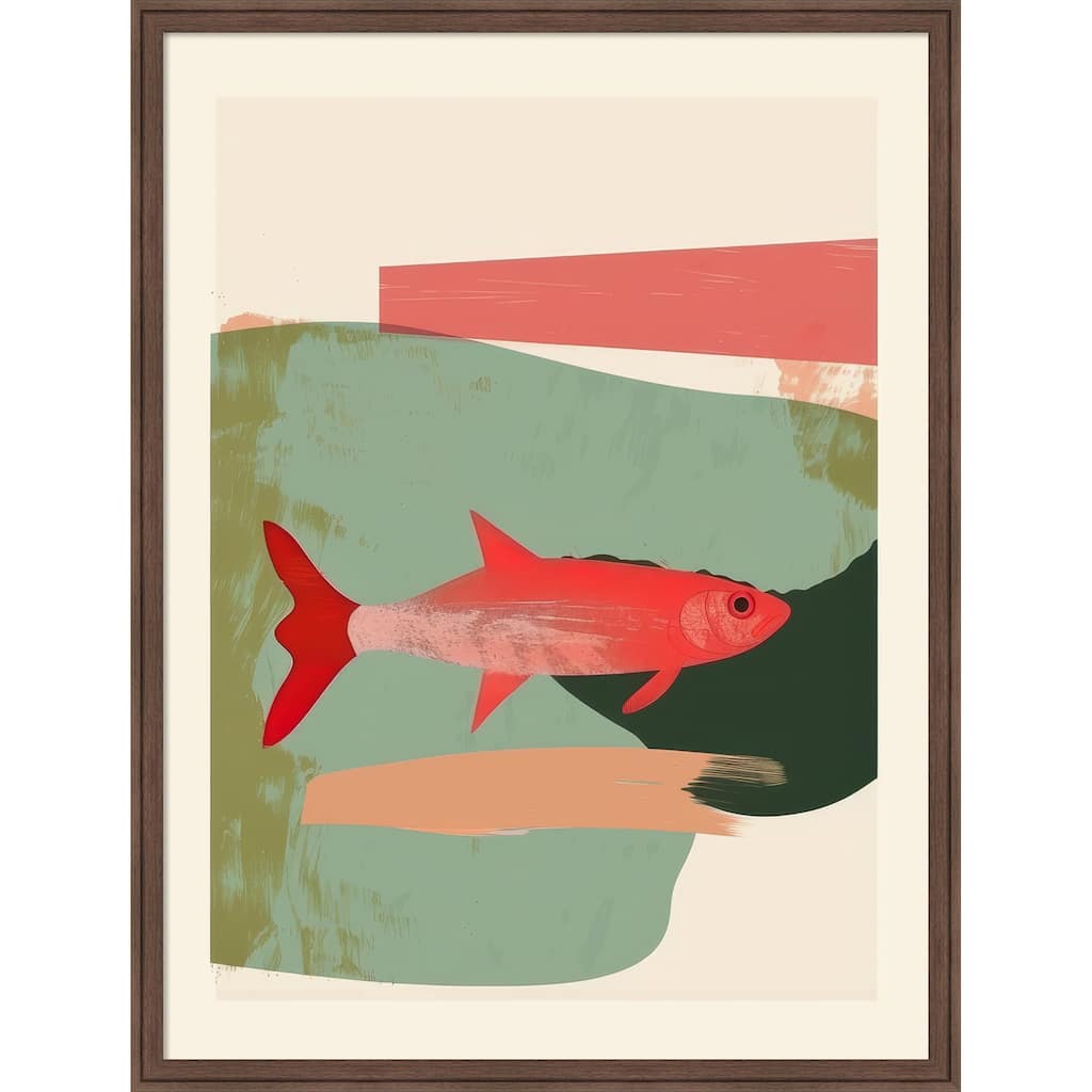 Red Fish Abstract by Nadjaa Framed Mounted Canvas Wall Art Print