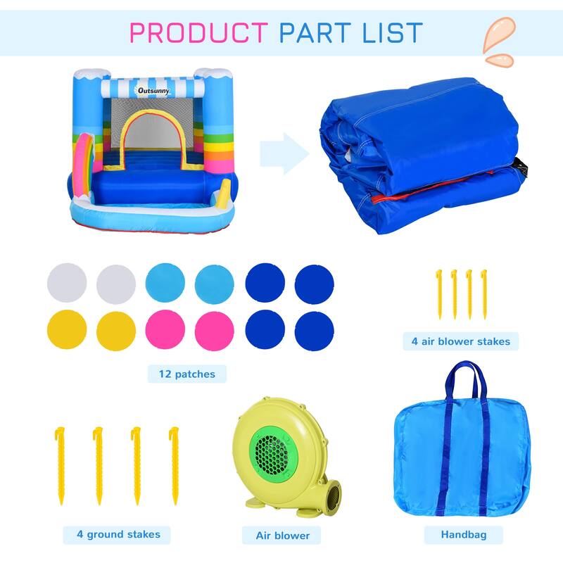 Outsunny Inflatable Bounce House for Kids 2-in-1 Jumping Castle for Indoor Outdoor Party with Trampoline, Pool, Carry Bag