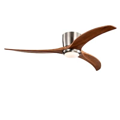 52" Flush Mount Ceiling Fan Solid Wood Blades Ceiling Fan With Light with Remote Control, Noiseless Reversible Motor, 6 Speed