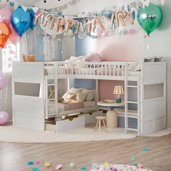 slide 2 of 24, Twin Size Bunk Bed with a Loft Bed attached, with Two Drawers,Unique Bunk Bed Design,Includes Two Drawers Can Storage,2 Color White