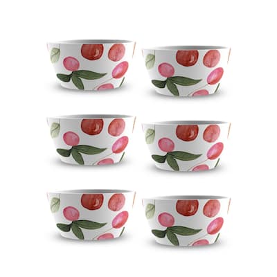 Abode Homewares by TarHong Berries & Cherries Desert Bowl, 4.7" x 2.4" / 13.9oz. Set of 6
