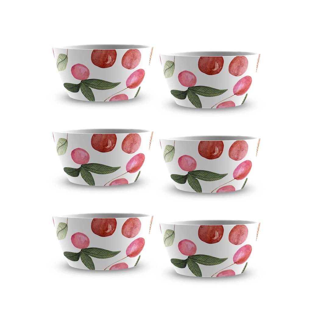 Abode Homewares by TarHong Berries & Cherries Desert Bowl, 4.7" x 2.4" / 13.9oz. Set of 6