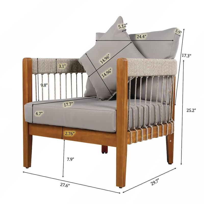 Set of 2 Acacia Wood Outdoor Club Chair with Removable Cushions for Porch
