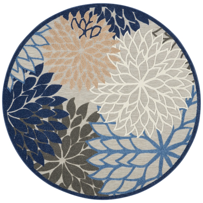 Nourison Aloha Floral Modern, Indoor/Outdoor Area Rug - 7'10" x Round - Blue/Multicolor