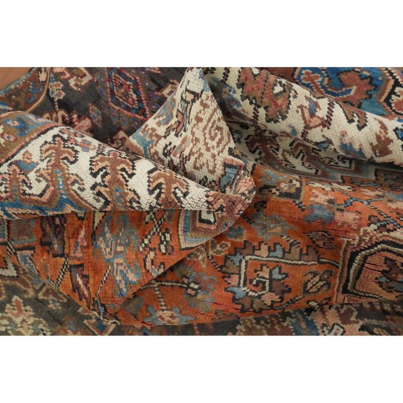 Hand Knotted Oriental 100% Wool Carpet Traditional Medallion Oranges & Rust Heriz Area Rug - 13' 7'' X 9' 4''