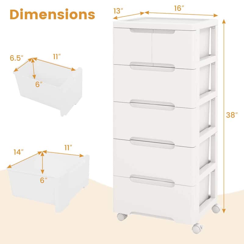 1/2 PCS 6-Drawer Plastic Storage Cart w/ 4 Universal Wheels Cabinet