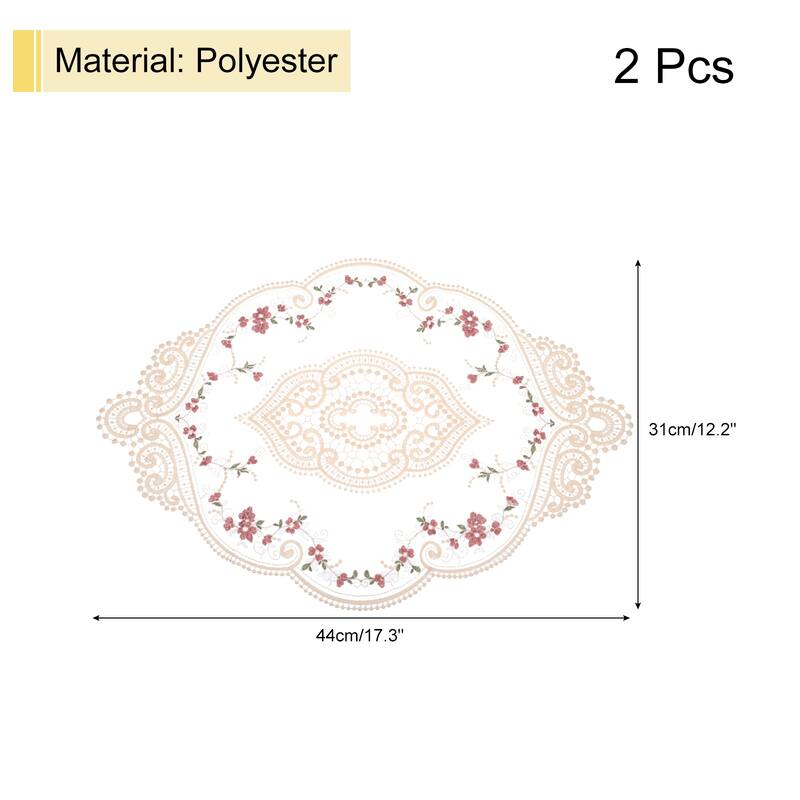 2Pack 12x17in Retro Lace Placemat Oval French Crochet Doilies - 12x17-in - Apricot