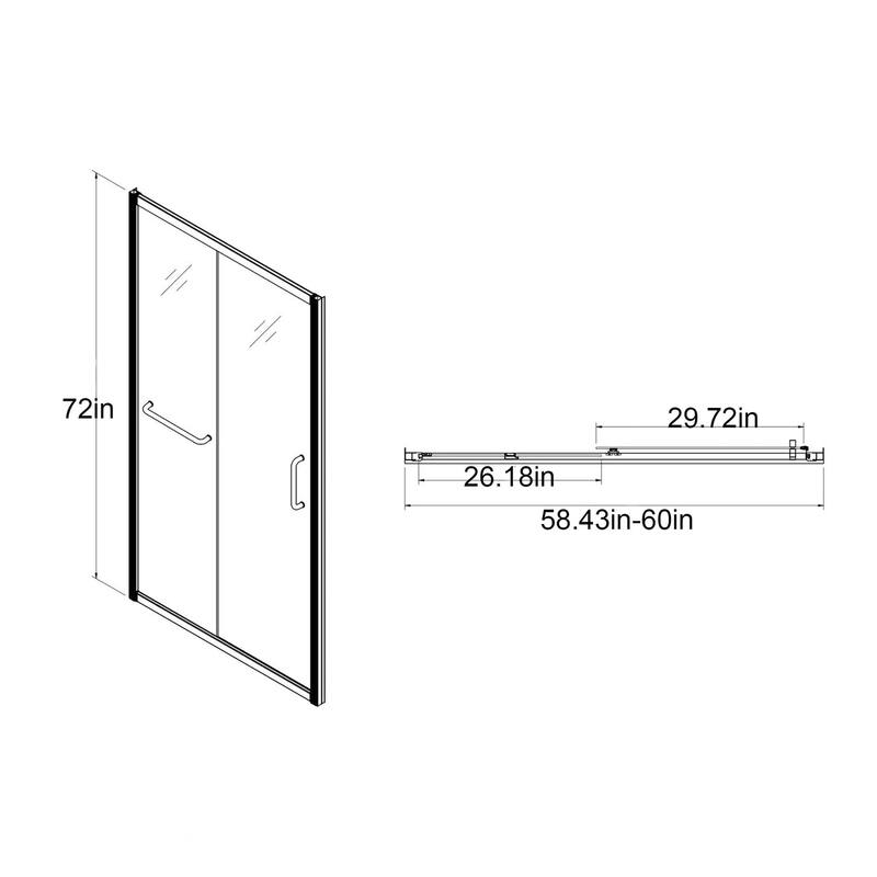 48"/60" x 72" Single Sliding Framed Shower Door - 60" x 72" - Brushed Nickel