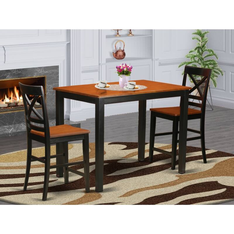 HomeStock 3-Piece Black Finish Solid Wood Top Counter Height Dining Table Set