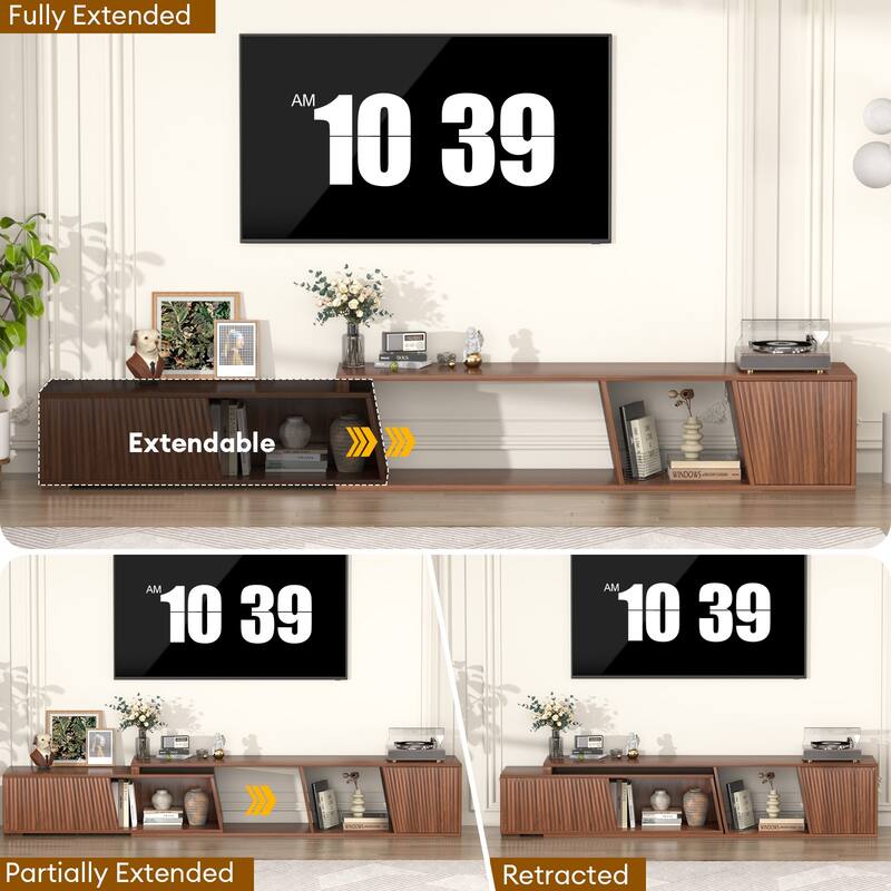 Gymojoy Extendable Adjustable Length 70.9"-106.2" TV Stand for 85-110 Inch Entertainment Center,Retractable Media Console Table.