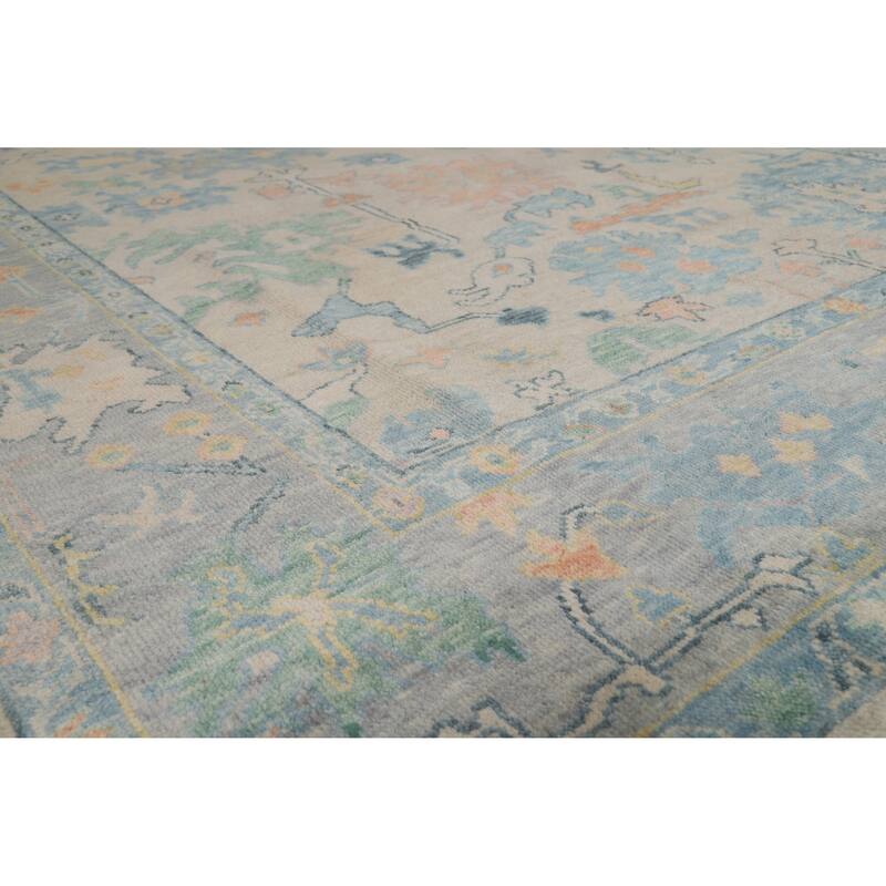 Oushak Indian Area Rug Handmade Beige Wool Carpet - 8'0" x 10'5"