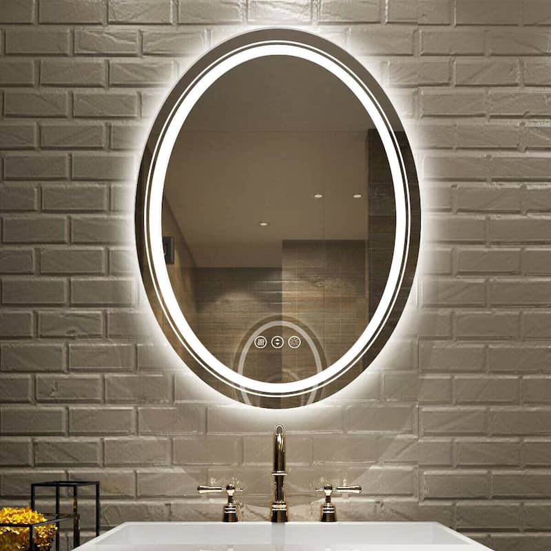 Oval Frameless Wall Mounted LED Bathroom Mirror Anti-Fog Dimmable