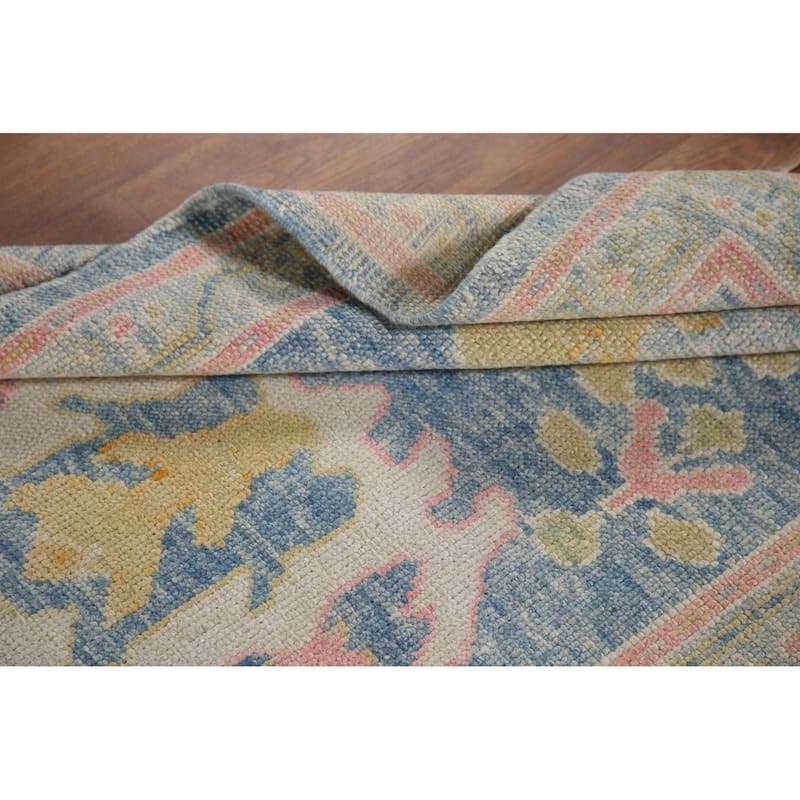 Vegetable Dye Blue Oushak Turkish Runner Rug Handmade Wool Carpet - 2'10"x 12'11"