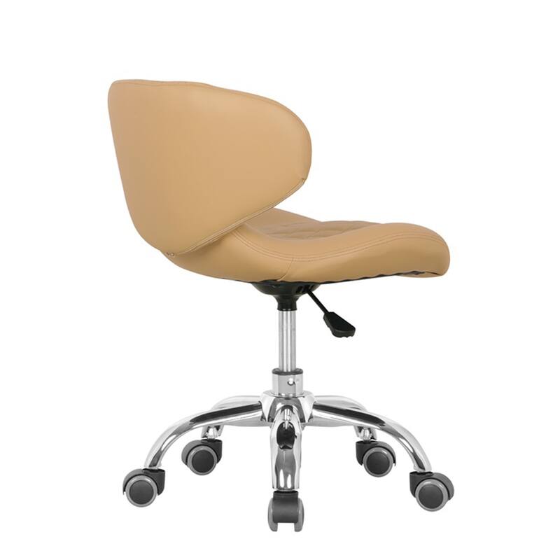 Set of 2 Hugo Short Stool Adjustable 13" to 15" Low Rolling Chair with Backrest, Cream - N/A