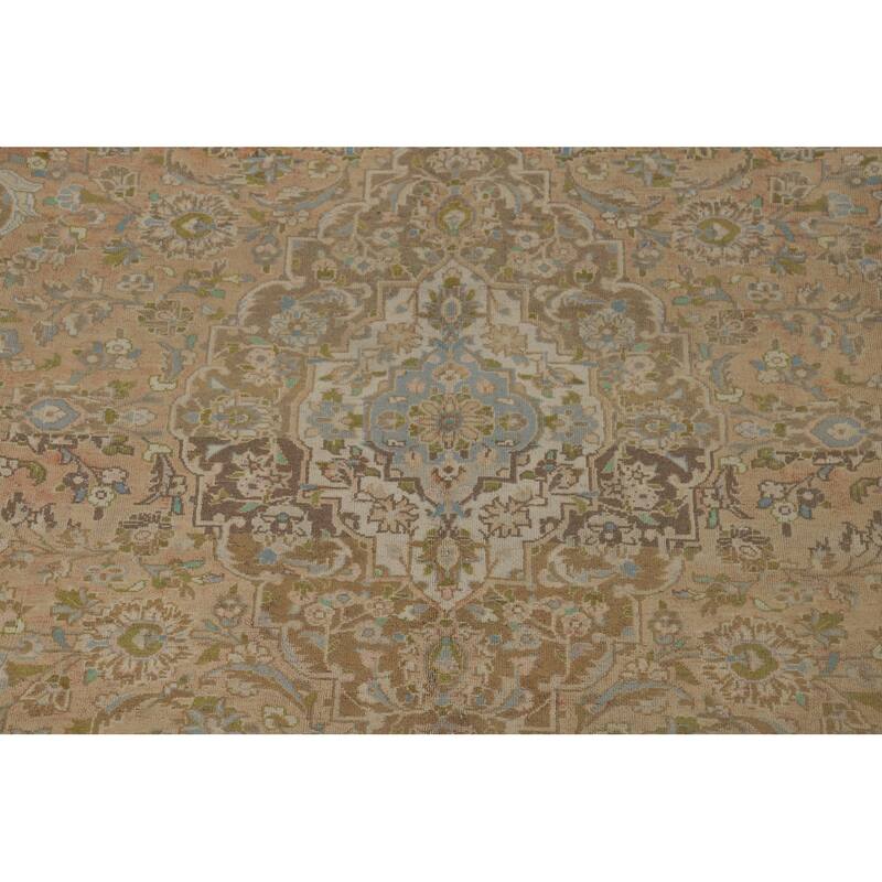 Kashan Vintage Persian Rug Hand-Knotted Traditional Muted Wool Carpet - 8'0" x 11'0"