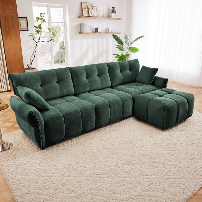 110.2" Chenille Three Seater Upholstered Sofa, 1 Ottoman