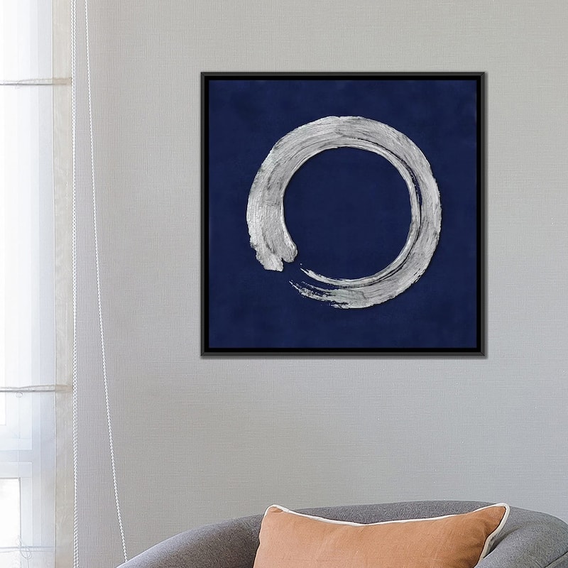 iCanvas "Silver Zen Circle On Blue I" by Ellie Roberts Framed Canvas Print