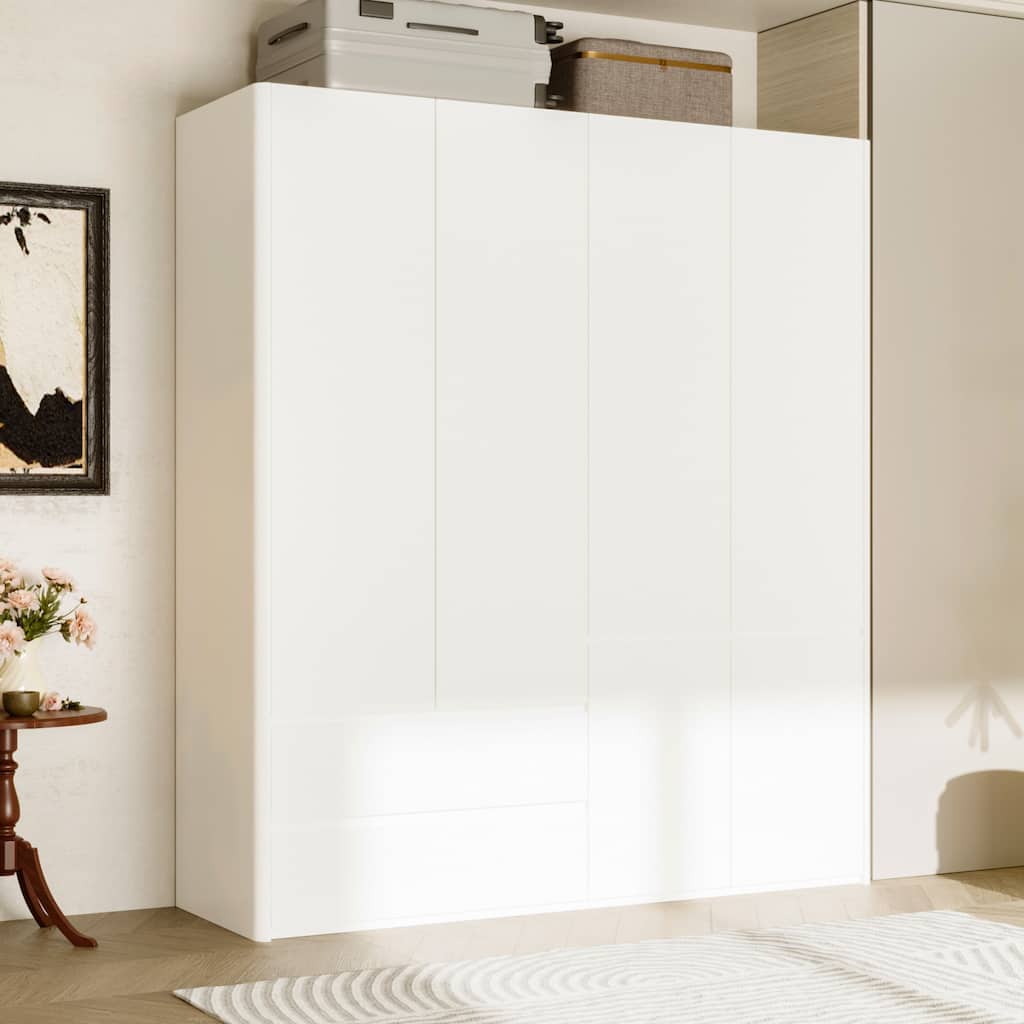 126"x70.9" Modern White Wardrobe with Hanging Rod & Two Drawers - Curved Side Design